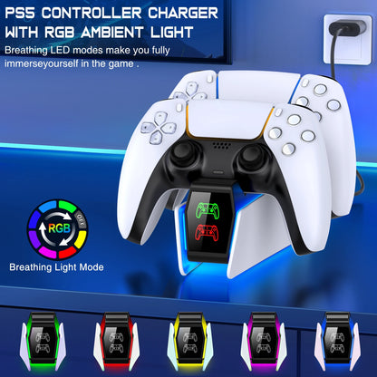 RGB Controller Charging Station For PlayStation 5 Dual Fast Charger LED Indicator Charging Stand Docking Station For PS5 Gamepad