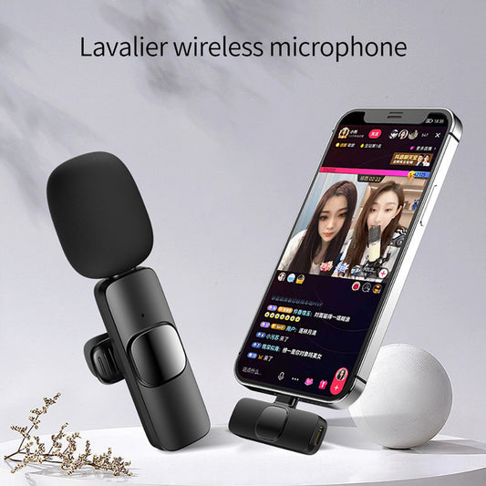 Wireless Lavalier Microphone Portable Audio Video Recording Mini Mic For I Phone Android Long Battery Life Live Broadcast Gaming - ShopWay